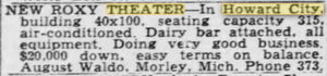 Roxy Theatre - June 1950 Classified Ad